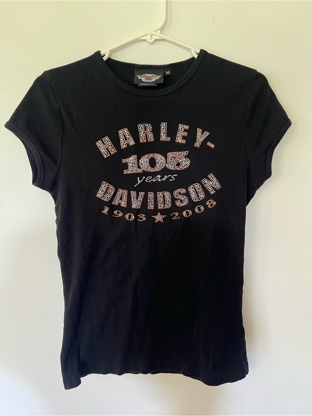 Harley-Davidson Black Tee with Silver and Gold Rhinestone Logo